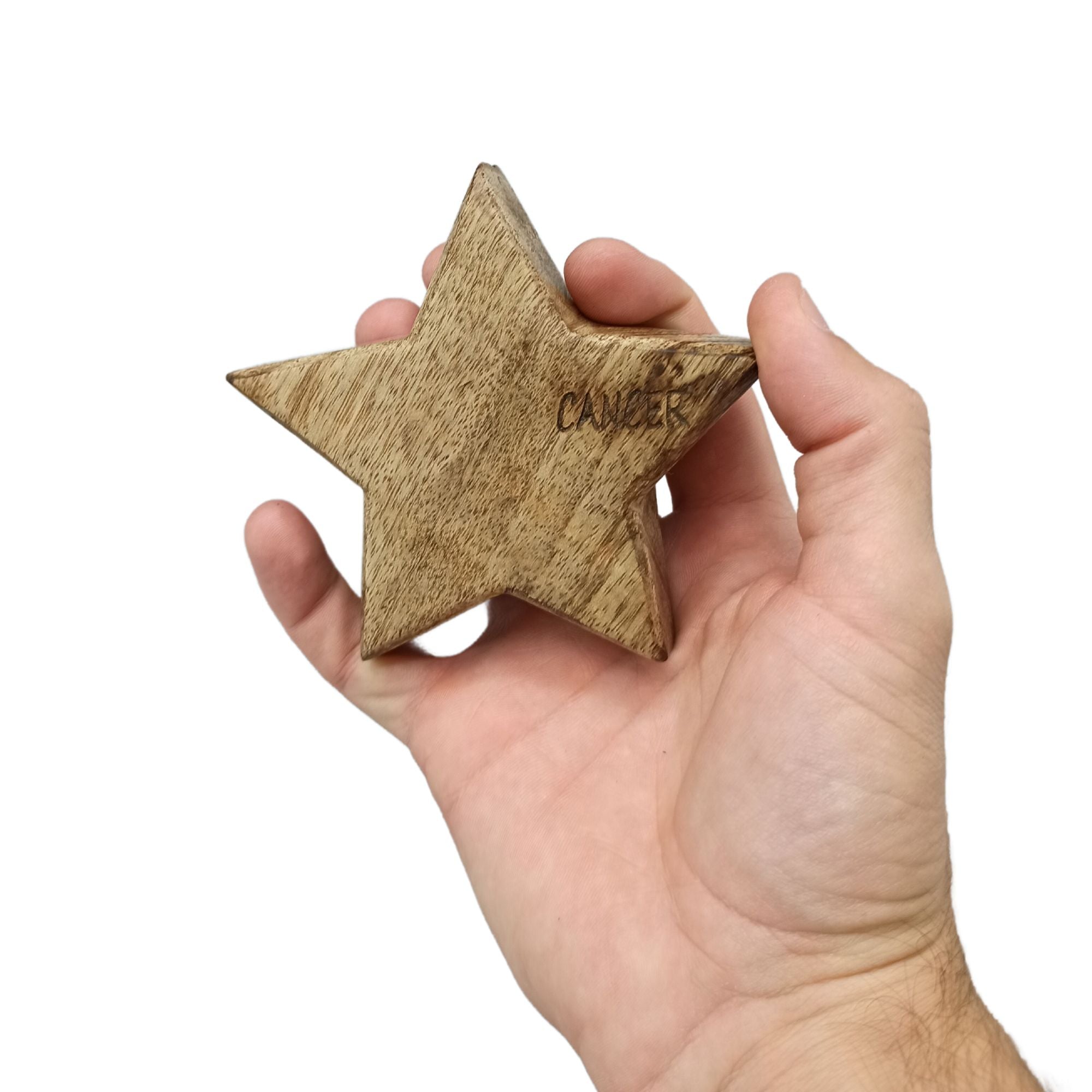 Räuchergefäß aus Mangoholz mit Sternzeichen-Gravur in Messingoptik für Räucherstäbchen