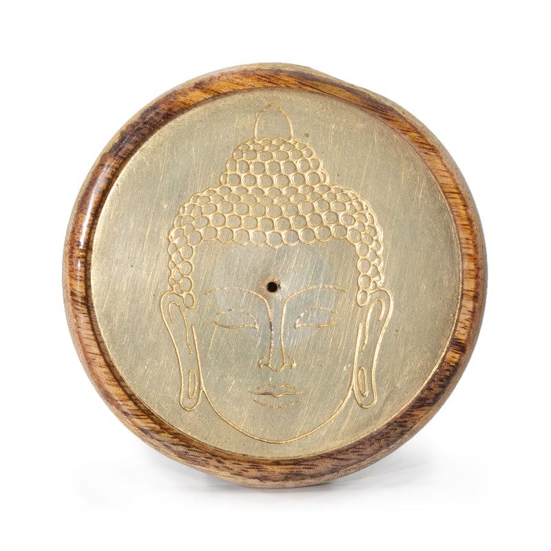 Räucherstäbchenhalter aus Mangoholz mit goldenem Buddhakopf-Design, handgefertigt