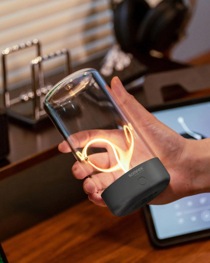 PULSE LED-Tischleuchte Anthrazit – mobile Akku-Lampe mit 3 Lichtmodi für Innen- und Außenbereich – shinypresents.de