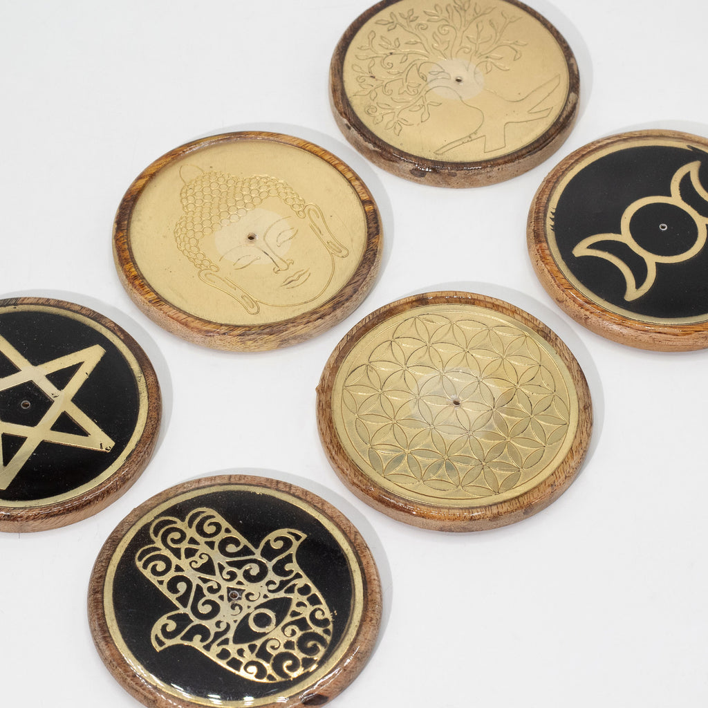 Räucherstäbchenhalter aus Mangoholz mit goldenem Buddhakopf-Design, handgefertigt