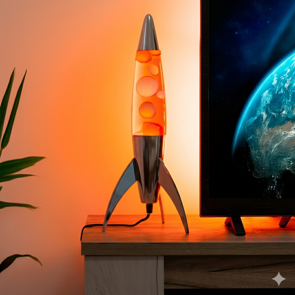 Bild 3: FISURA Lavalampe Rocket Orange im Raketendesign, 45 cm Höhe, Retro Space-Age Stil | shinypresents.de
