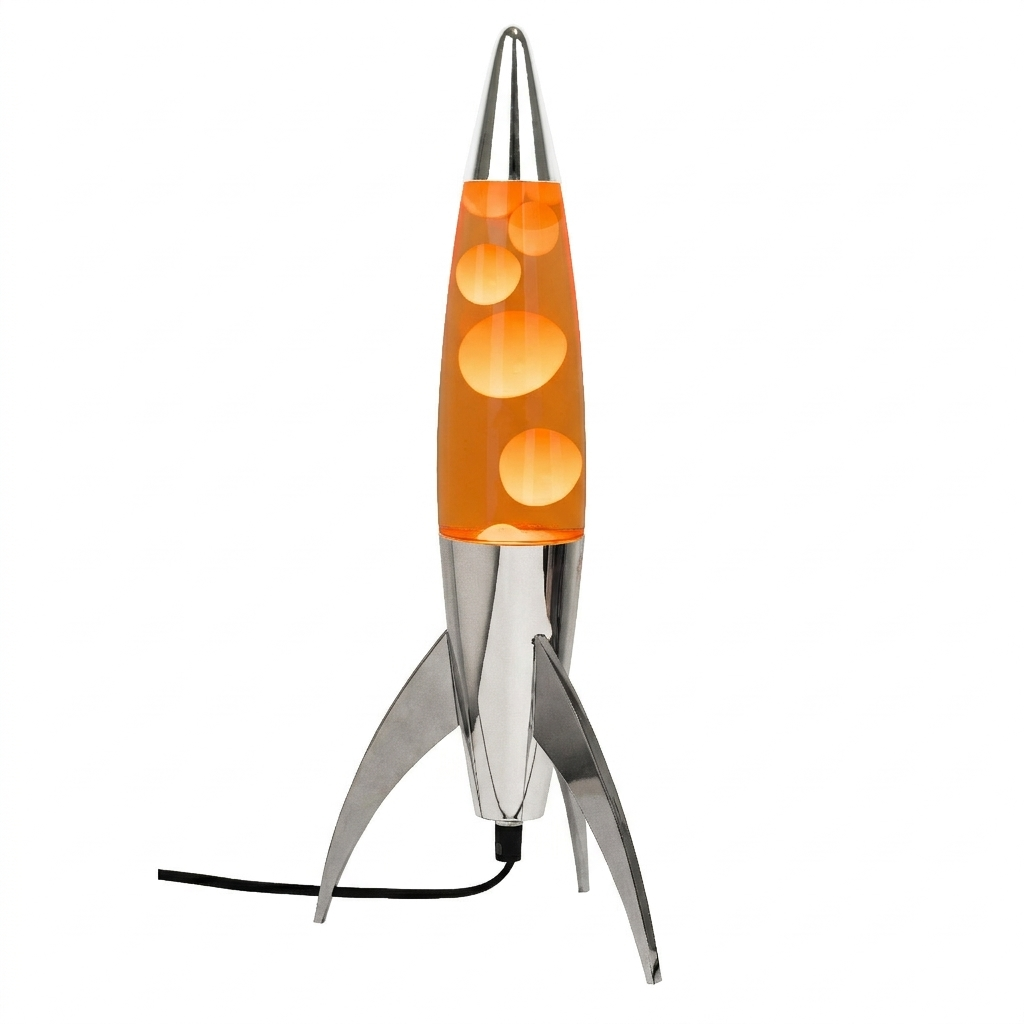 Bild 1: FISURA Lavalampe Rocket Orange 45 cm mit Chrom-Gehäuse – Frontansicht | shinypresents.de
