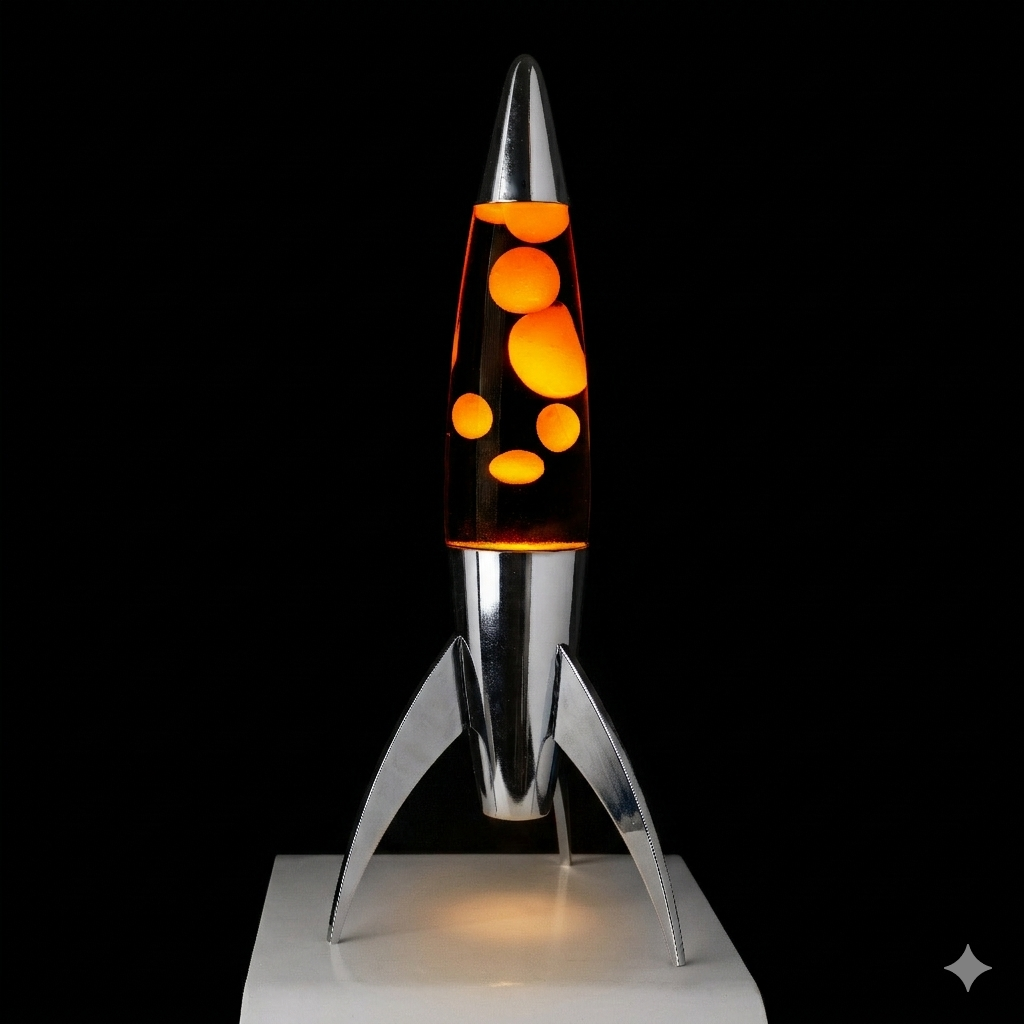 Bild 2: FISURA Lavalampe Rocket Orange – Detail Farbspiel Orange on Orange, 45 cm | shinypresents.de
