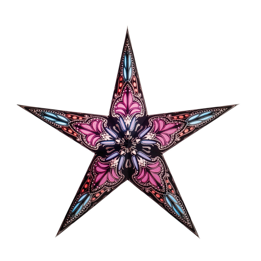 starlightz jaipur black / pink 60cm Leuchtstern - Handgefertigter Papierstern in Schwarz-Pink mit orientalischem Design | shinypresents.de