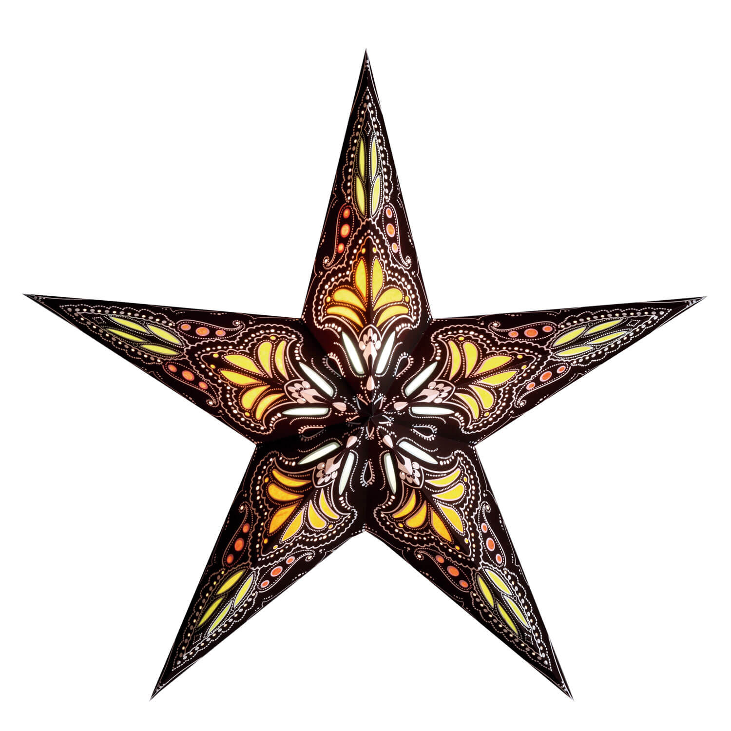 starlightz jaipur brown / yellow 60cm Leuchtstern - Handgefertigter Papierstern in Braun-Gelb mit orientalischem Design | shinypresents.de