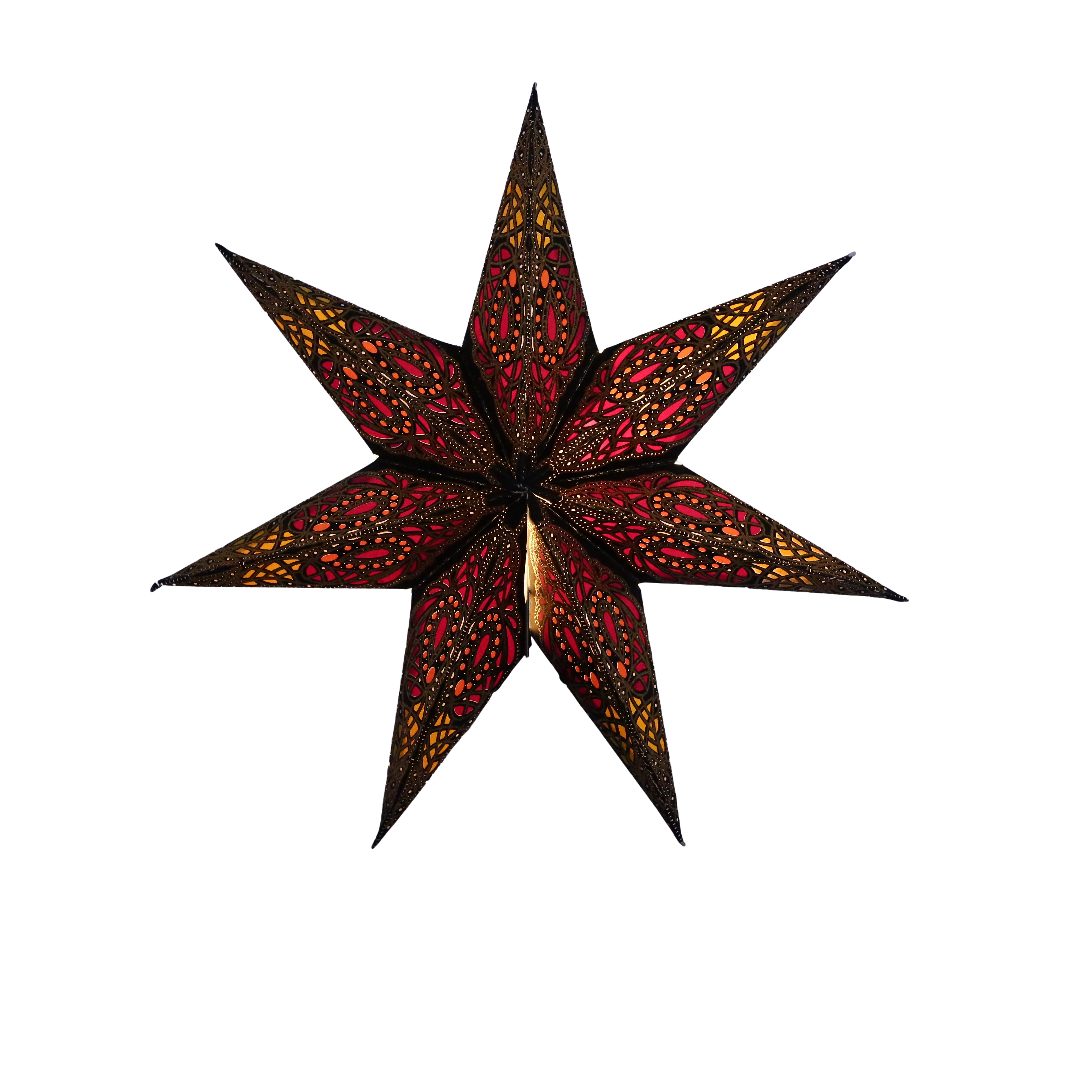 shinypresents.de Mini Stern Atilla Schwarz Rot Goldglitter 7 Zacken – Papierstern Fensterdeko mit LED-Timer
