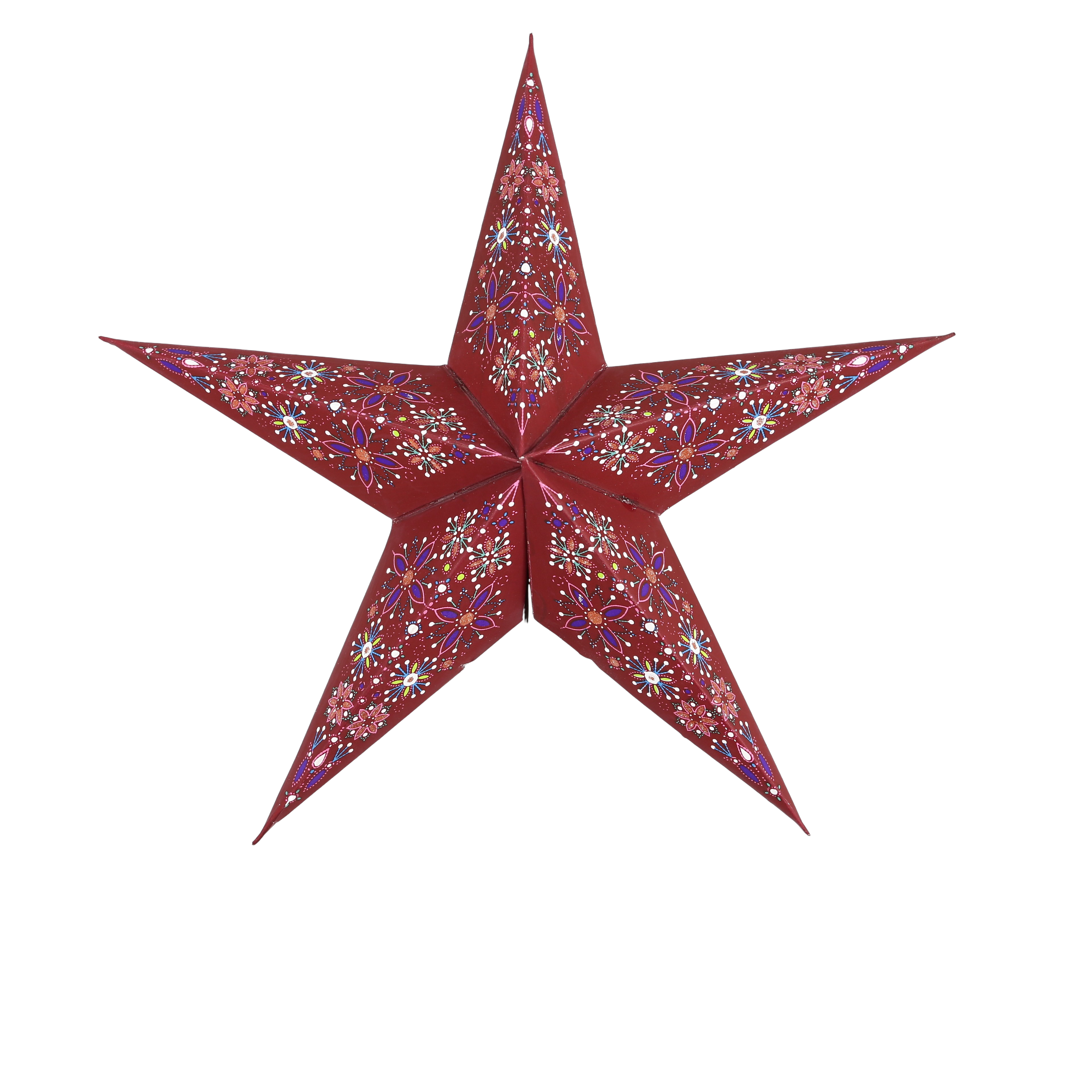 shinypresents.de Mini Stern Flowers Rot Burgund 5 Zacken – Papierstern Fensterdeko mit LED-Timer
