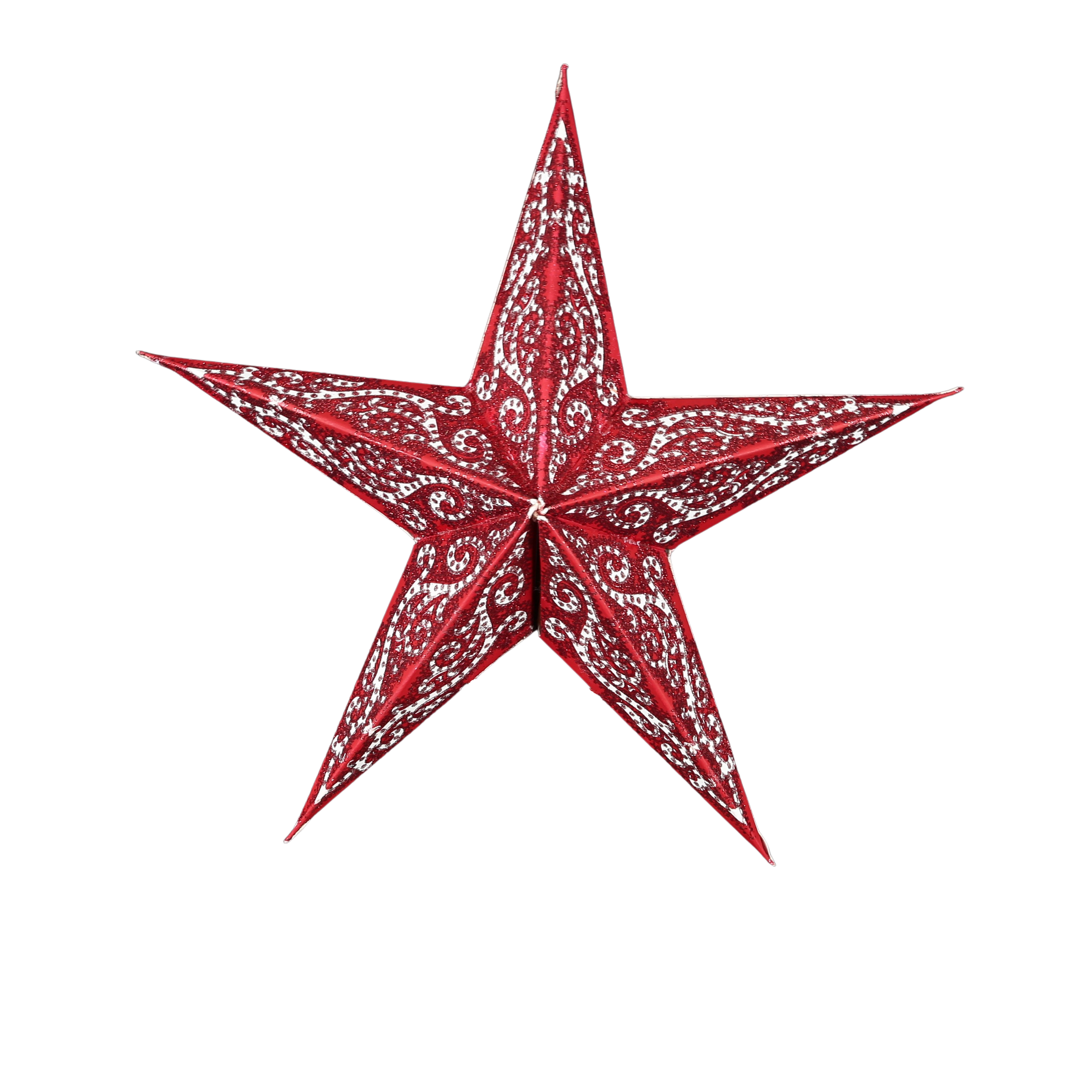 Mini Stern Mandala Rot Glitter 5 Zacken, funkelnder roter Papierstern mit Mandala-Muster, shinypresents.de
