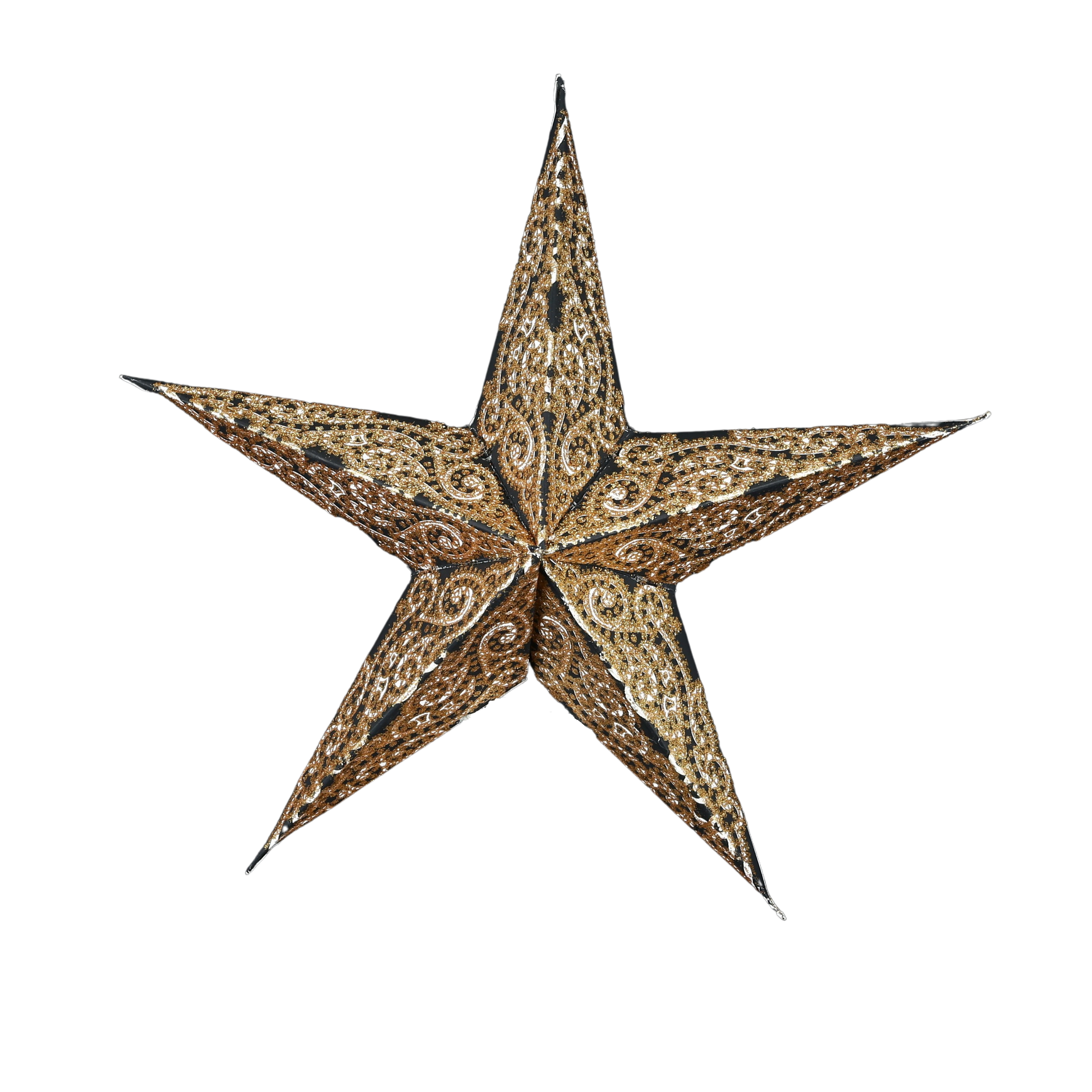 Mini Stern Mandala Schwarz Goldglitter 5 Zacken, eleganter Papierstern mit Mandala-Muster, shinypresents.de
