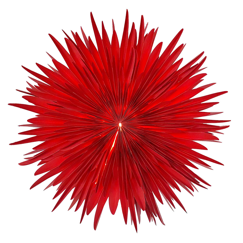 Stella-Dalia Papierstern rot 60cm aus Pergamentpapier mit floralem Design von shinypresents.de