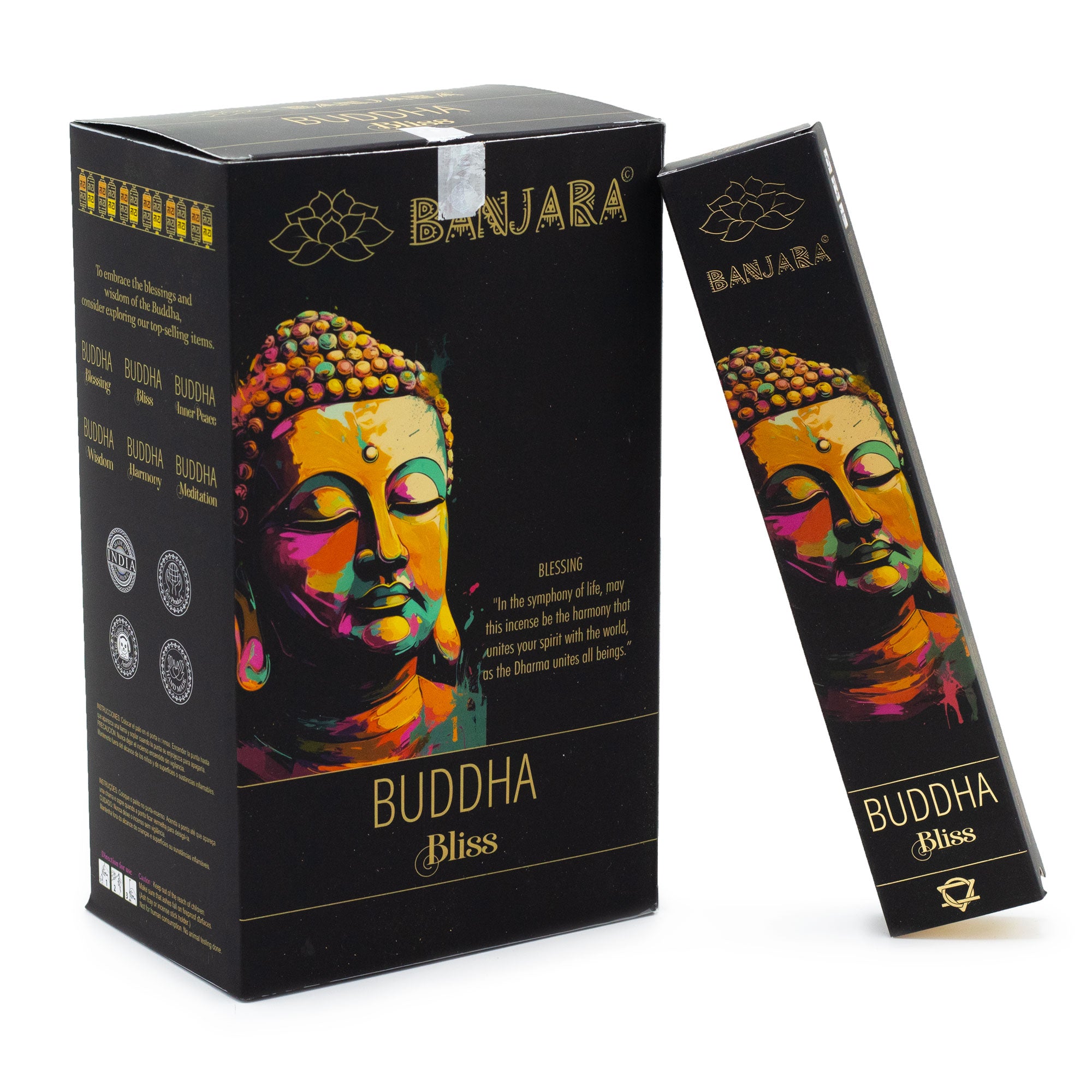 Banjara Buddha Glückseligkeit Räucherstäbchen Detailansicht - Traditionelle indische Räucherstäbchen für Meditation und Yoga | shinypresents.de