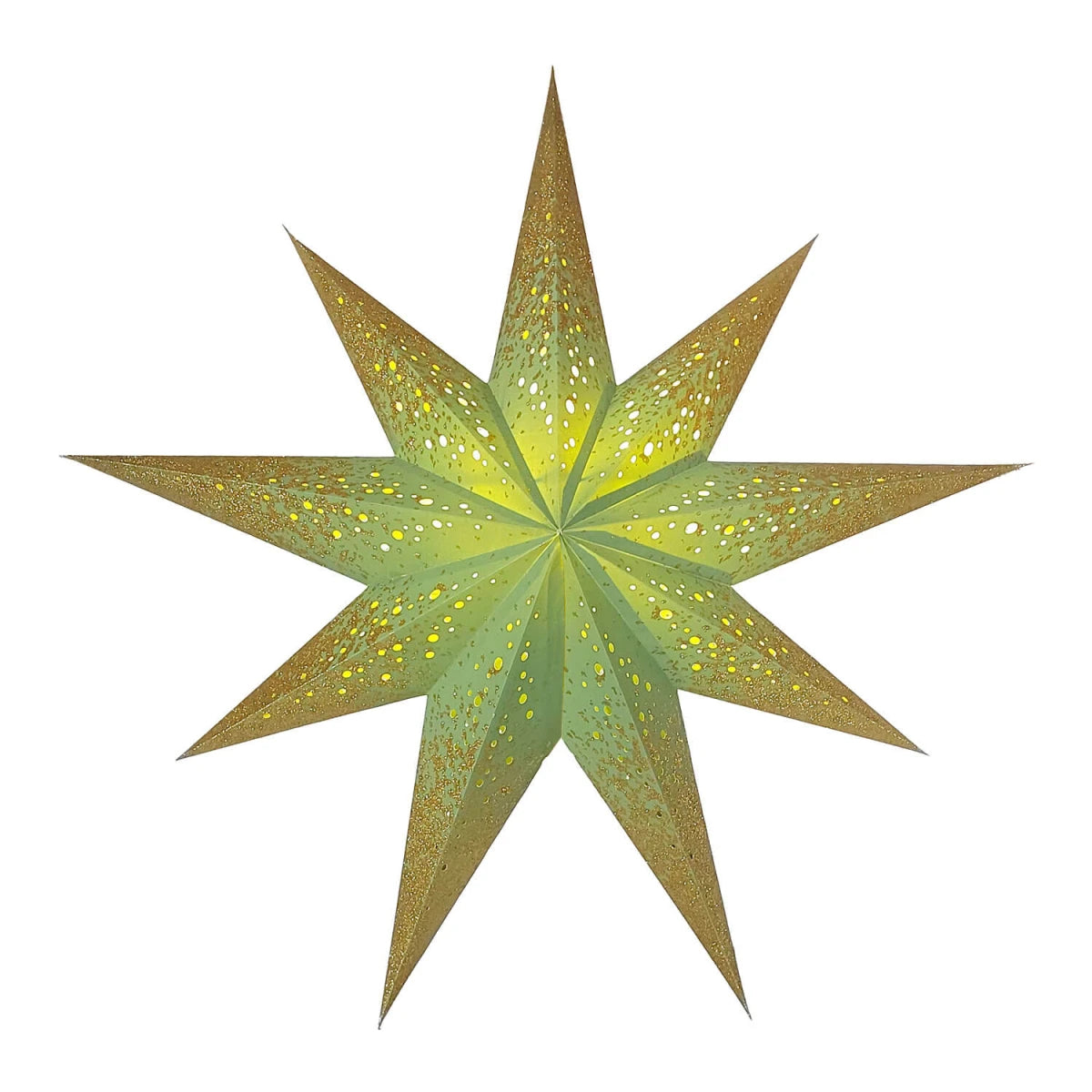starlightz bianco m lindgreen gold sparkle Papierstern - elegante grün-goldene Beleuchtung mit Glitzereffekt - shinypresents.de