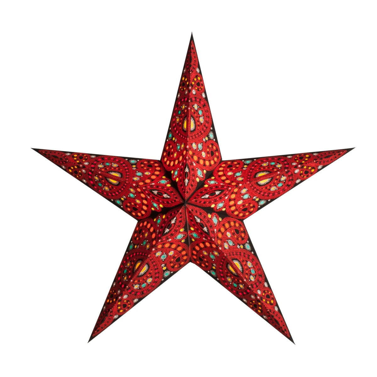 starlightz diwali red Leuchtstern 60cm - Handgefertigter roter Papierstern mit dekorativem Muster | shinypresents.de