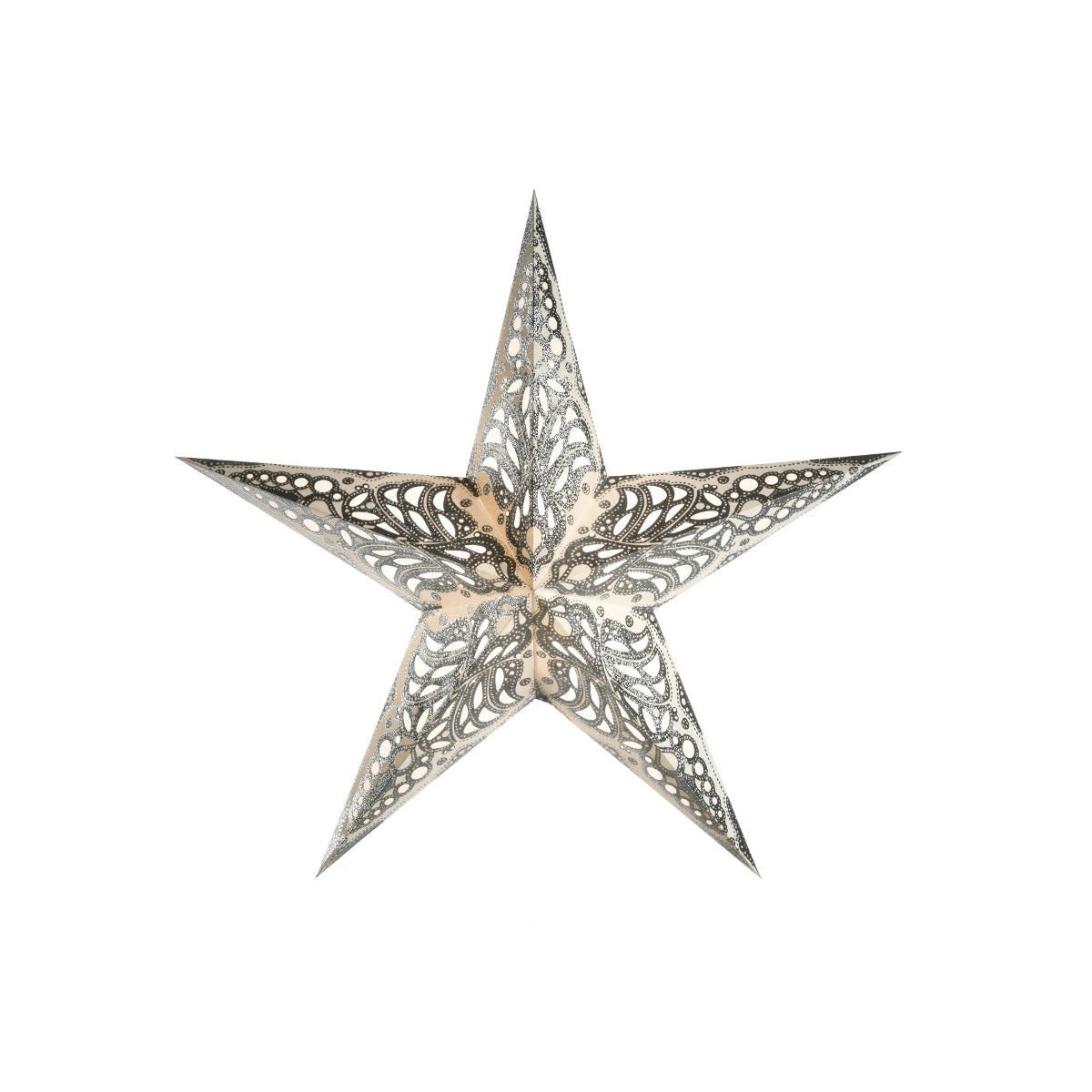 starlightz geeta silver Leuchtstern 60cm - Handgefertigter silberner Papierstern mit dekorativem Muster | shinypresents.de