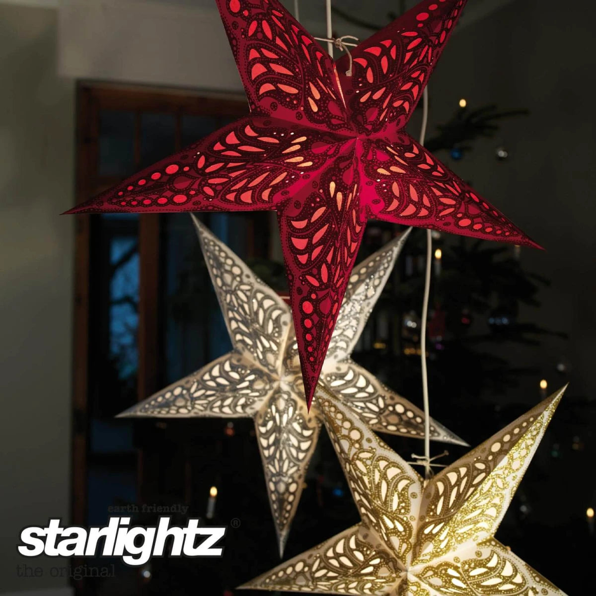 starlightz geeta silver Leuchtstern Detailansicht - Traditionelles Design mit feinen Details für stimmungsvolle Beleuchtung | shinypresents.de