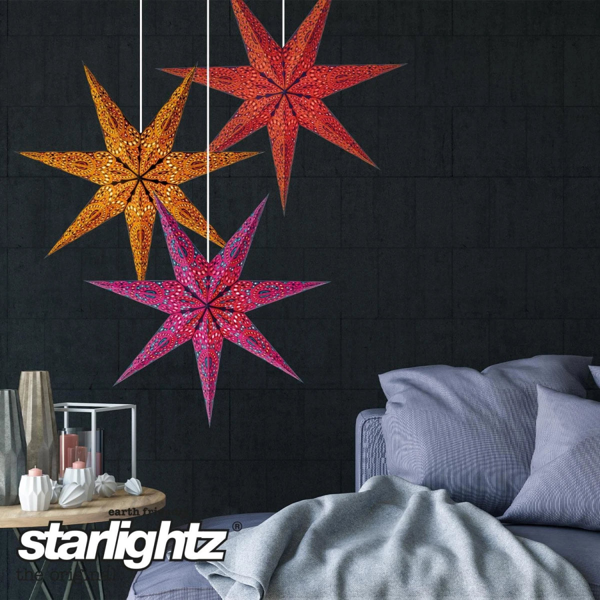 starlightz indira masala 60cm - Detailansicht des orangefarbenen Papiersterns mit dekorativem Muster | shinypresents.de