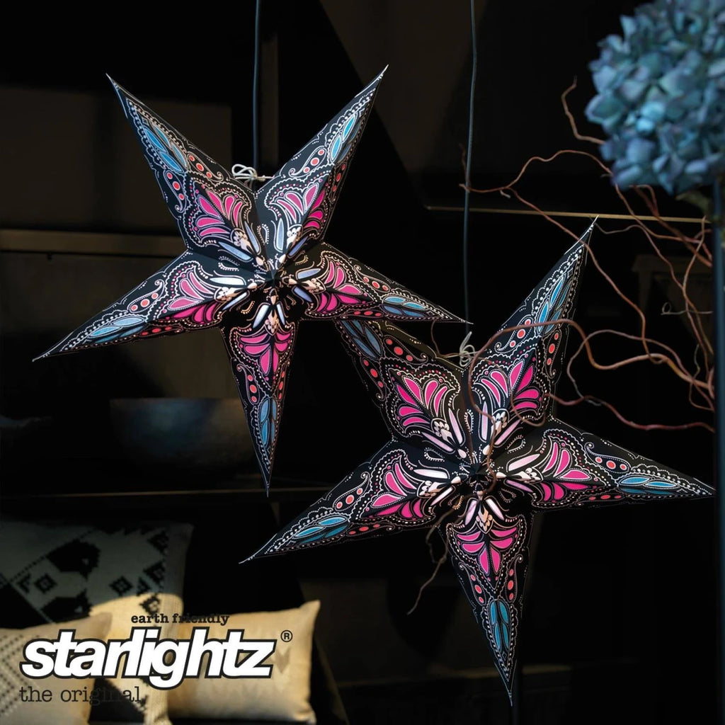 starlightz jaipur black / pink Papierstern Detailansicht - Kontrastreiche Farbkombination für stilvolle Deko | shinypresents.de